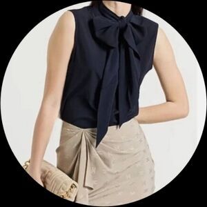 Tory Burch Navy Sleeveless Bow Blouse